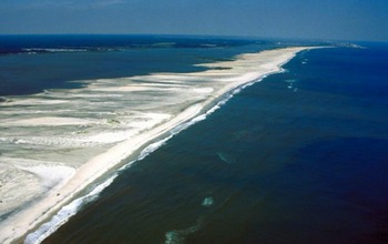 aerial photo of a coastal beach and water